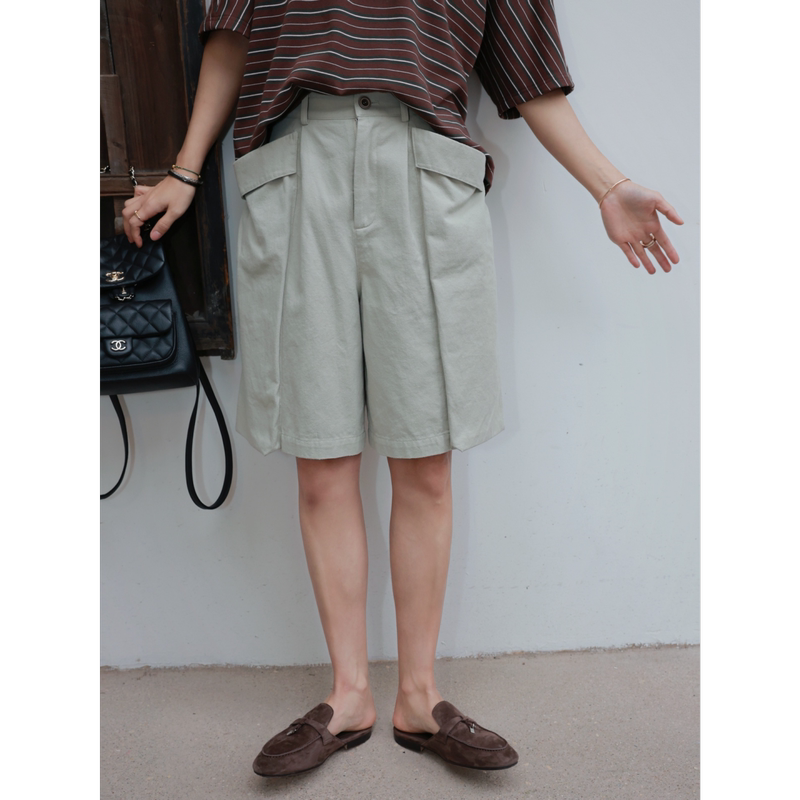 Tt Designer [Endless Summer] Vintage Washed Skin-Friendly Pure Cotton Casual Pants Women's Summer Large Pocket Bloomer Shorts