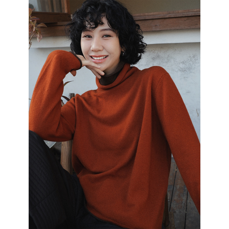 Tt Designer [Fleece for Winter] Color-Block Faux Two-Piece High-Neck Merino Wool Base Layer Top for Women, Autumn and Winter Inner Wear