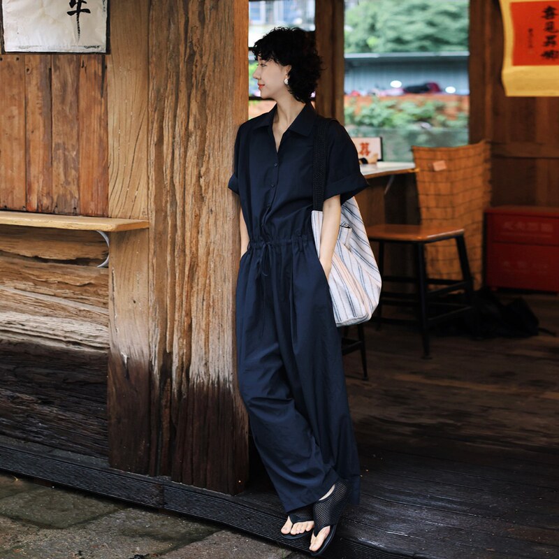 Tt Designer [Fashionable Girl] Retro Style Workwear Slimming Jumpsuit Women's Summer New Casual Long Pants