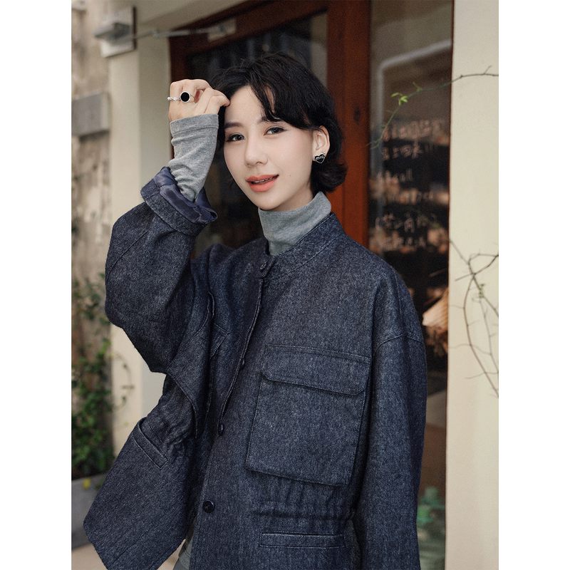 Tt Designer [Wind Walker] Retro Style Stand Collar Workwear Jacket for Women, New Autumn Large Pocket Casual Top