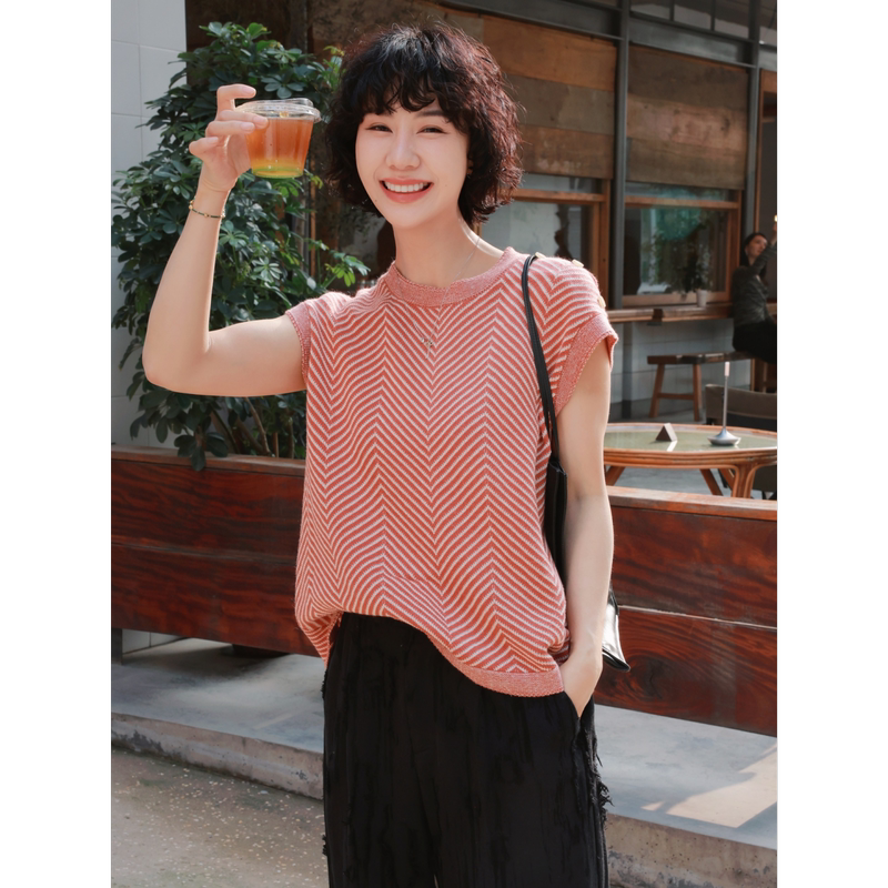 Tt Designer [Summer Rhythm] Design Sense Heavyweight Striped Knitwear Women's Summer New Sleeveless Vest Top