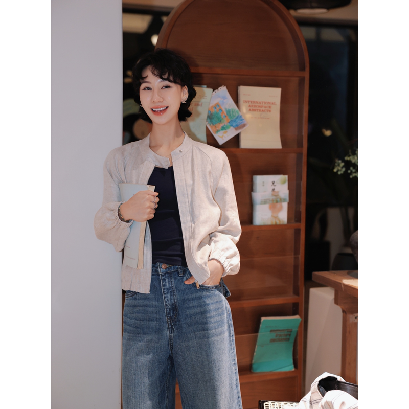 Tt Designer [Old Money Style] High-End Raglan Sleeve Washed Linen Short Jacket for Women Spring/Summer Casual Jacket