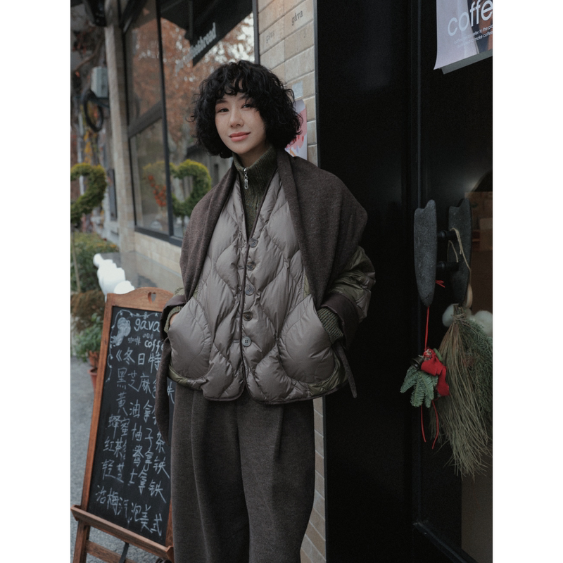 Tt Designer [Hazelnut Forest] Japanese-Style Artistic Texture White Goose down Jacket for Women, Winter Short Coat for Petite Figures