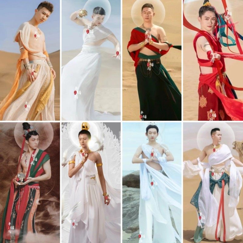影楼摄影旅拍男士沙漠敦煌飞天男菩萨古典舞蹈中国风汉服演出服装-Taobao