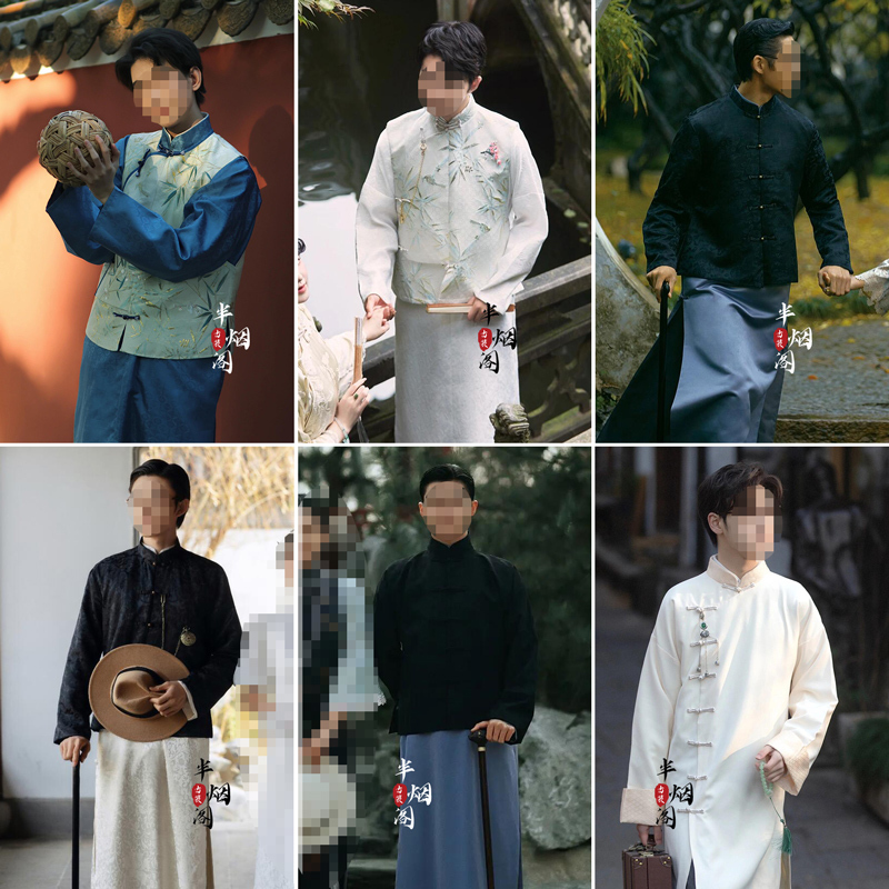 Gown, Long Robe, Vintage Republic of China Style, Wedding Photos, Retro Casual, Teacher's Attire, Gentleman's Attire, Spring and Autumn, Loose Fit, Performance Wear Gown, Long Robe, Vintage Republic of China Style, Wedding Photos, Retro Casual, Teacher's Attire, Gentleman's Attire, Spring and Autumn, Loose Fit, Performance Wear