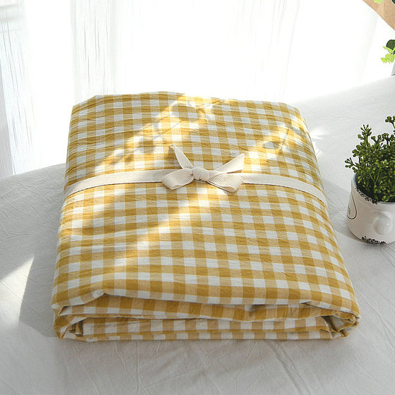 Ins cotton washed cotton sheets single piece student dormitory 100 pure cotton plaid quilt pillowcase three-piece single bed