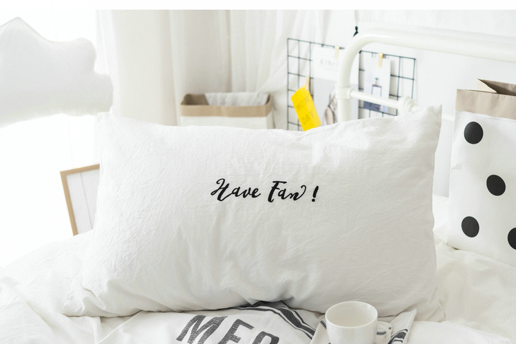Bông nguyên chất được giặt bằng cotton trắng nhỏ thêu vỏ gối màu đơn sắc thêu đơn giản Bộ gối đơn Một đôi - Gối trường hợp gối đôi