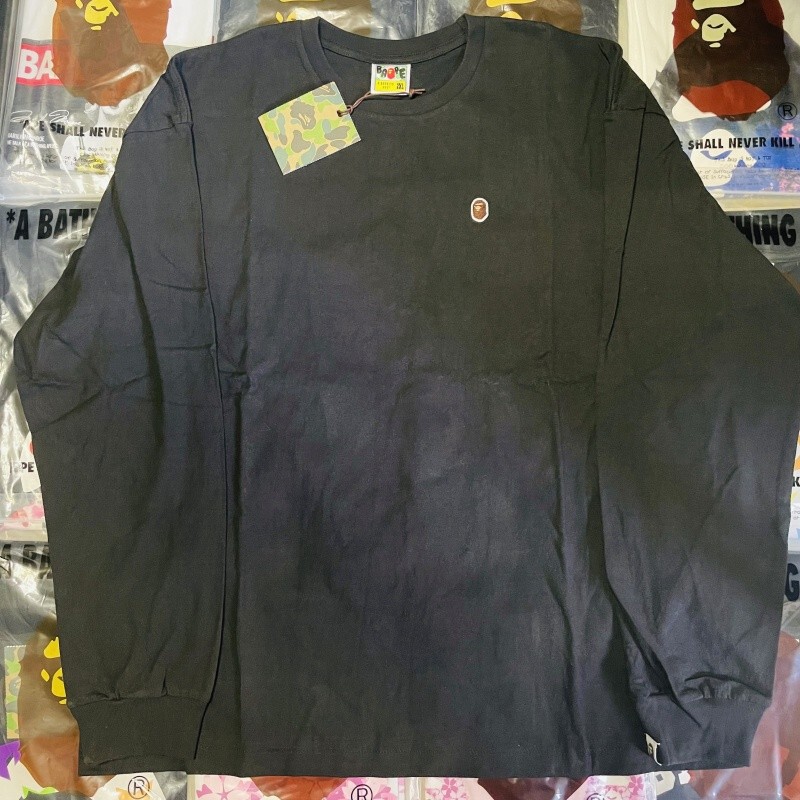 Bape Unisex Couple Matching Embroidered Logo Crew Neck Long Sleeve T-Shirt