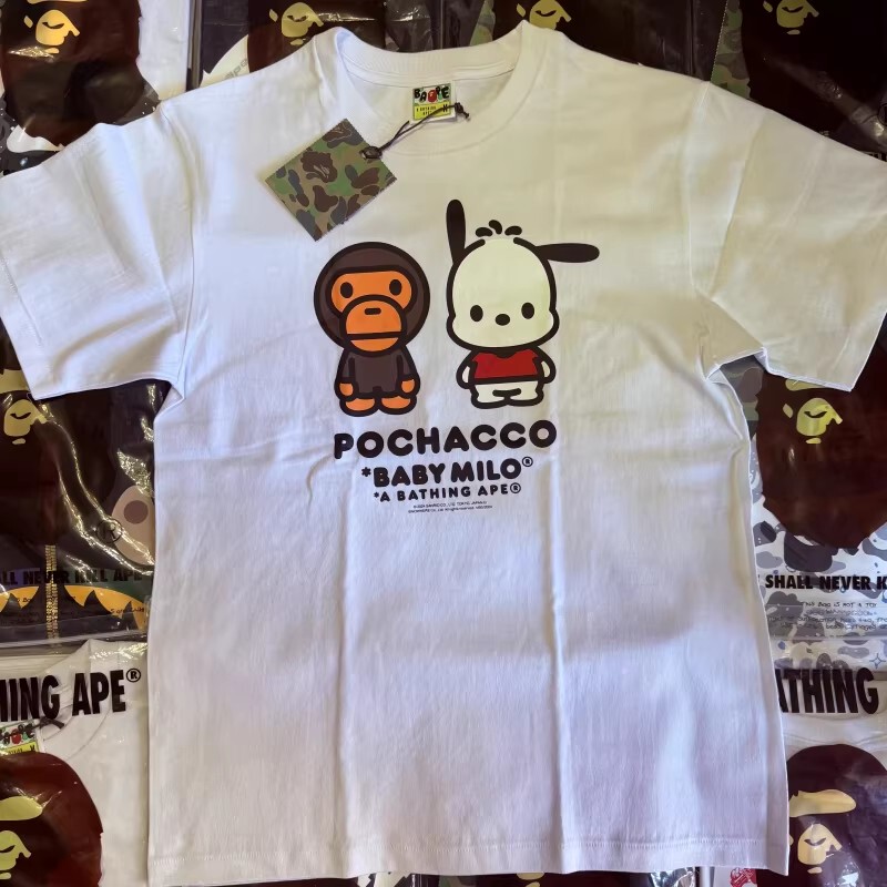 Bape Unisex Couple's Matching Style Sanrio Collaboration Cute Cartoon Short-Sleeve T-Shirt