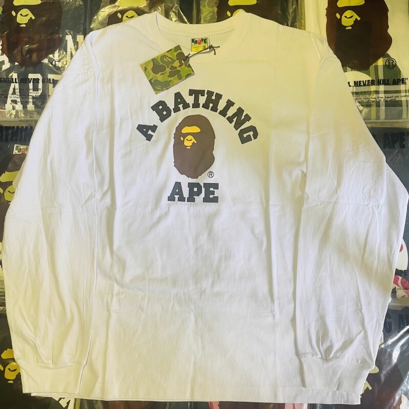 Bape Unisex Couple's Matching Classic Letter Print Crew Neck Long Sleeve T-Shirt