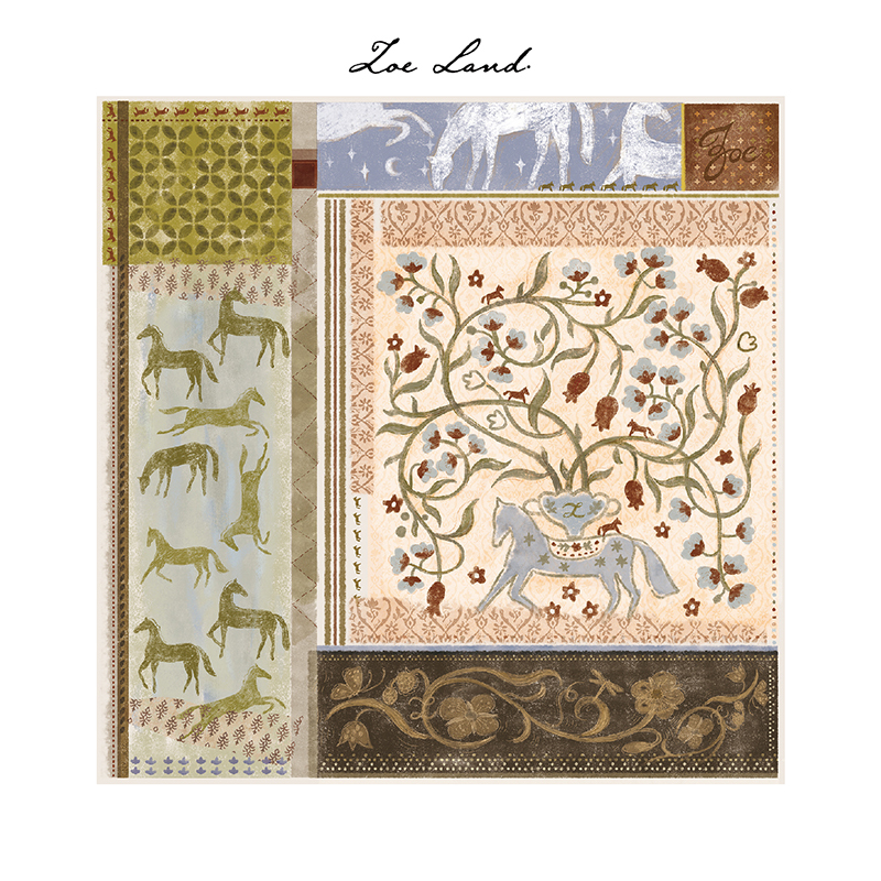 Zoeland Original Silk Cotton Square Scarf with the Design of "Get Rich Immediately and Spend Money Freely", a Silk Scarf Made of Mulberry Silk and Cotton, a Gift for the Year of the Horse