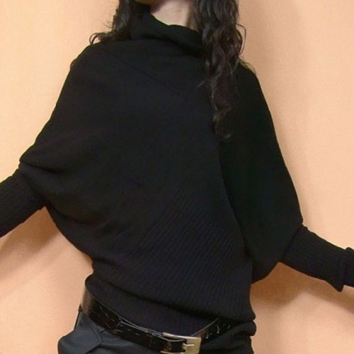 Spring and Autumn Korean Style Loose Slimming Women's Irregular Sweater Knit Top Batwing Shirt Stacked Collar Sweater Base Shirt Jacket