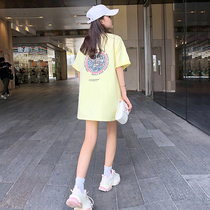 Summer new short sleeve T-shirt female 2021 Korean version of loose personality print lazy wind long top shirt thin tide