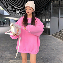 Plus velvet padded round neck sweater women winter 2021 New Korean loose long sleeve stereo letter chic top tide