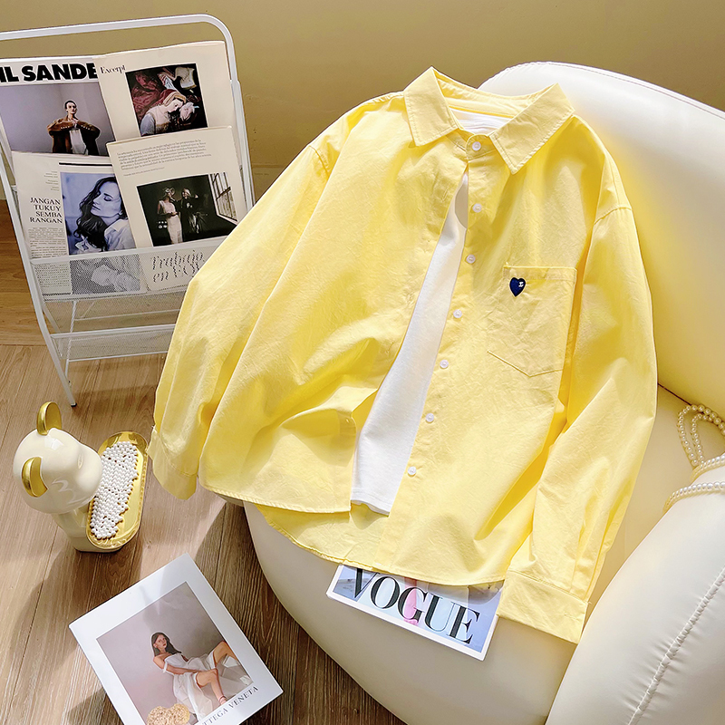 Spring and Autumn Yellow Long-Sleeved Pure Cotton Shirt for Women 2026 New Korean Style High-End Casual Loose Lazy Style Shirt