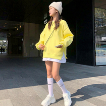 Long Fake Two Sweater Women 2021 Autumn and Winter New Korean Loose Embroidery Letters Harujuku Wind Plus Velvet Top