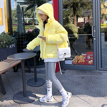 2021 Winter New loose bf thick short embroidery bread clothing warm letter hooded jacket women