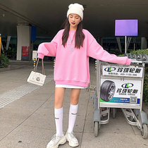 Plus velvet thick sweater women winter 2021 New Korean loose lazy stereo letter pink long sleeve top tide