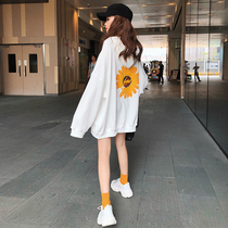  Sweater womens 2021 autumn new Korean loose pullover hooded printing medium-length long-sleeved thin top tide