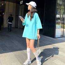 2021 summer new Korean heavy industry hot drill letter short sleeve t-shirt women loose solid color casual top tide chic