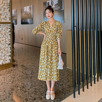 MAJE KARA French vintage dress women 2021 spring and summer new Korean temperament waist thin wave skirt