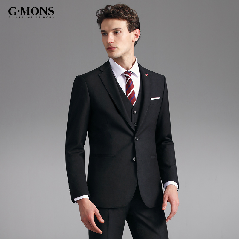 Suit suit men's suit Male groom wedding dress Slim business career work wedding dress black