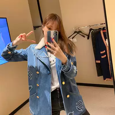 LIN CHAO ZHANG Early spring album heavy industry star with the same wang fried private clothes cloth-pasted denim jacket