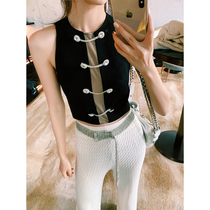  LIN CHAO ZHANG Rhinestone European and American personality short vest knitted trousers set(limited to 300 sets)