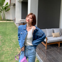 LIN CHAO ZHANG long sleeve slim shoulder pad design short right angle shoulder denim jacket jacket women