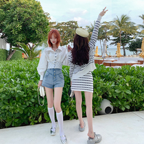 LIN Miss COCO knitted suit Sheep wool comfortable suspender skirt cardigan three-piece set Foreign style