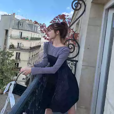 LIN CHAO ZHANG 19 autumn and winter New playful cute puffy skirt jacquard sling dress women