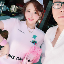 LIN CHAO ZHANG Street pink top ice hemp comfortable breathable cool casual sporty suit for WOMEN