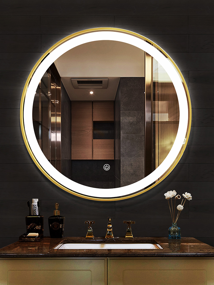 BOLEN explosion-proof aluminum frame smart bathroom mirror Round mirror Wall-mounted toilet powder room mirror Makeup mirror with lamp