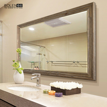 BOLEN Nordic Industrial Wind Bathroom Mirror Log Solid Wood Bath Room Cabinet Mirror Wall-mounted Toilet Dress Mirror