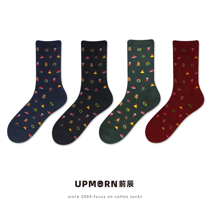 Qianchen Upmorn Socks Women's Mid-Calf Socks Green Red Christmas Long Socks Autumn and Winter Cartoon Pure Cotton Personalized Women's Socks Qianchen Upmorn Socks Women's Mid-Calf Socks Green Red Christmas Long Socks Autumn and Winter Cartoon Pure Cotton Personalized Women's Socks