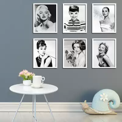 Black and white nostalgic small mural Audrey Hepburn Marilyn Monroe decorative painting Bar bedroom wall decoration hanging painting