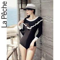 Big fishing long sleeve sunscreen ins conservative swimwear belly black conjoined student Hot Spring Resort swimsuit woman