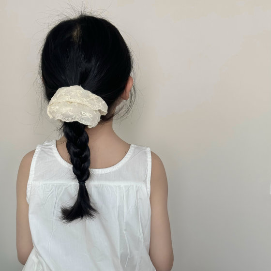 蕾丝镂空双层儿童大肠圈 韩版奶油色甜美布艺女童发圈 宝宝马尾绳