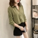 Áo sơ mi nữ tay dài 2018 xuân hè mới quạt Hàn Quốc size lớn béo mm áo sơ mi rộng đơn giản áo sơ mi sọc