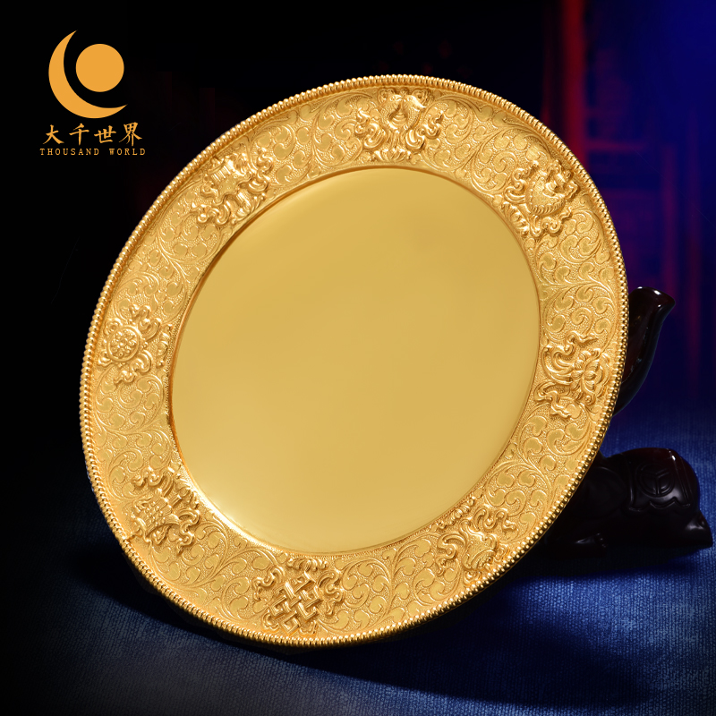 S999 pure silver eight auspicious gold plated gold plated Manza 10 cm plated 24k gold tray Manza tea