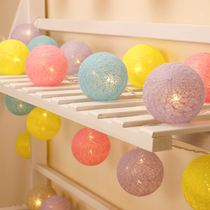 LED cotton ball light string Childrens tent decoration indoor Macaron cotton thread ball light Princess room small lantern bouquet