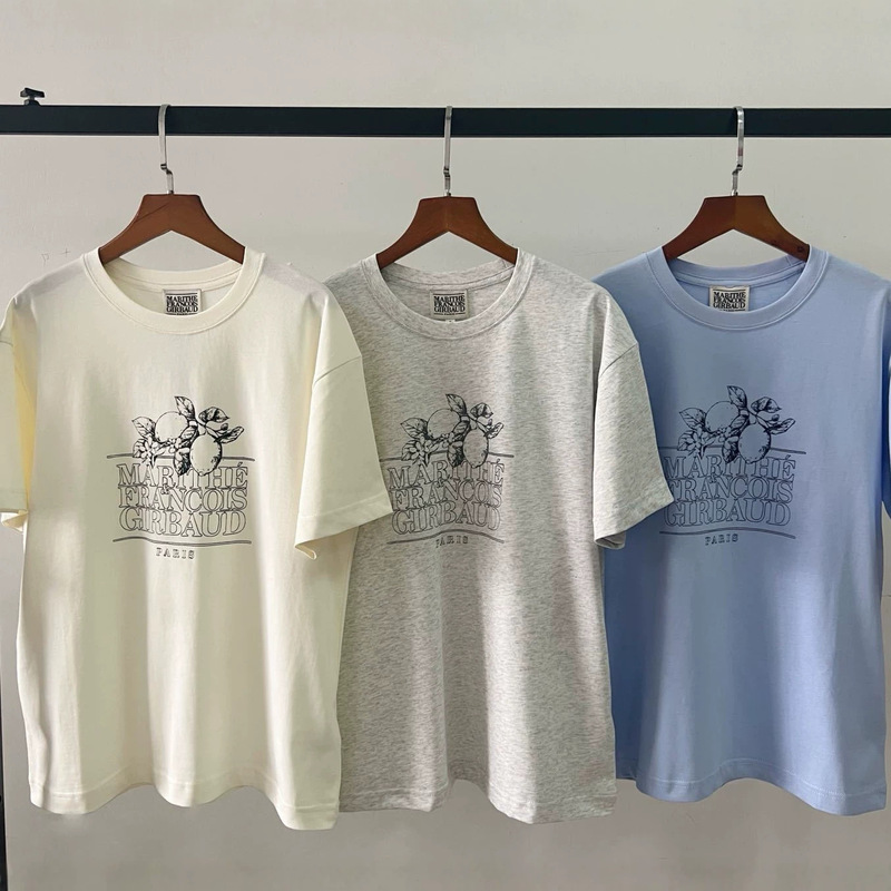2026 Summer Mfg Lemon Print T-Shirt Unisex Letter Logo Loose Fit Short Sleeve Korean Style Top
