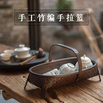  Bamboo storage basket with handle Lacquerware Tea tray Tea table Kung Fu tea set Tea ceremony zero with natural Nanzhu storage box