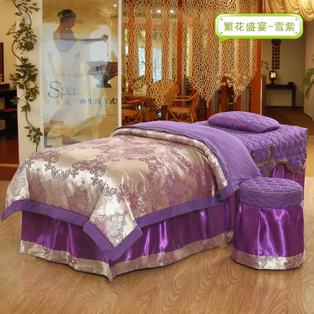 Vẻ đẹp giường bao gồm bốn bộ thẩm mỹ viện cơ thể massage giường màu rắn vuông đầu tròn