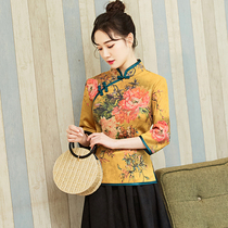 Autumn and winter young Tang womens daily retro short Chinese style Chinese style improved mid-sleeve fashion cheongsam top