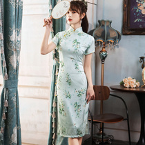 Cheongsam spring and summer clothes 2021 new medium-long dress boudoir elegant slim everyday temperament lady retro female