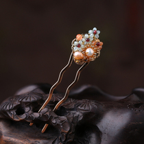 Ancient style Hanfu jewelry U-shaped hairpin female Crystal retro hair hair ornament Super fairy ball hair jewelry hair hairpin hair insert
