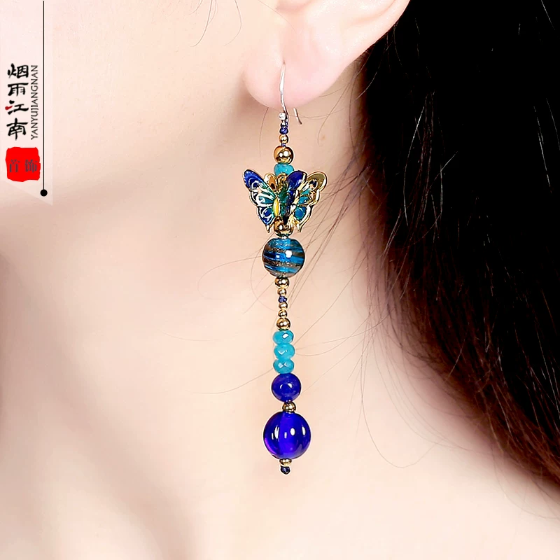 Genuine accessory, retro ethnic long earrings, ethnic style, city style, bright catchy style, Chinese style