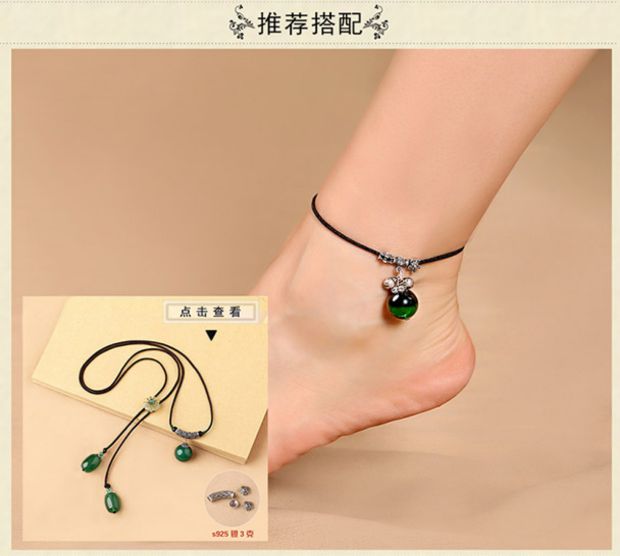 Yan Yu Jiangnan 925 bạc chuông vòng chân nữ mặt dây chuyền mèo đơn giản đồ trang sức retro quốc gia gió đôi chân chuỗi lắc chân nữ hàn quốc