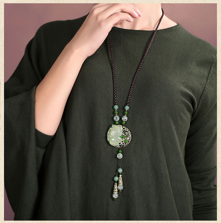 Vintage hanging accessories necklace women's ethnic style long sweater chain decorative versatile jewelry pendant Chinese style pendant